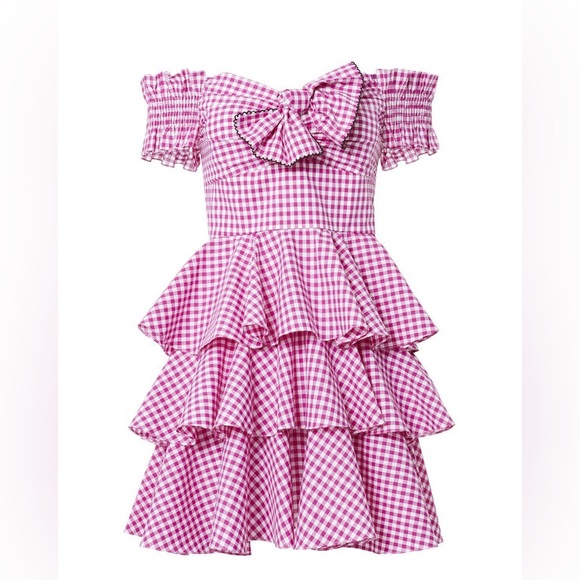 Caroline Constas Helena Gingham plaid off the shoulder dress - Picture 2 of 5